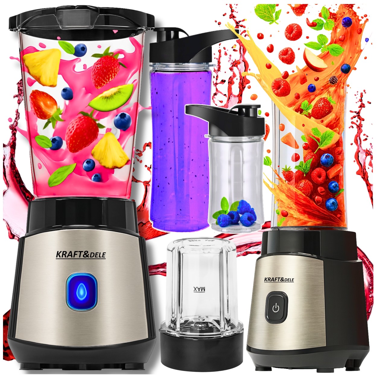 Blender Kielichowy Mikser Do Smoothie Koktajli Kruszy Lód 2 Bidony 1500W