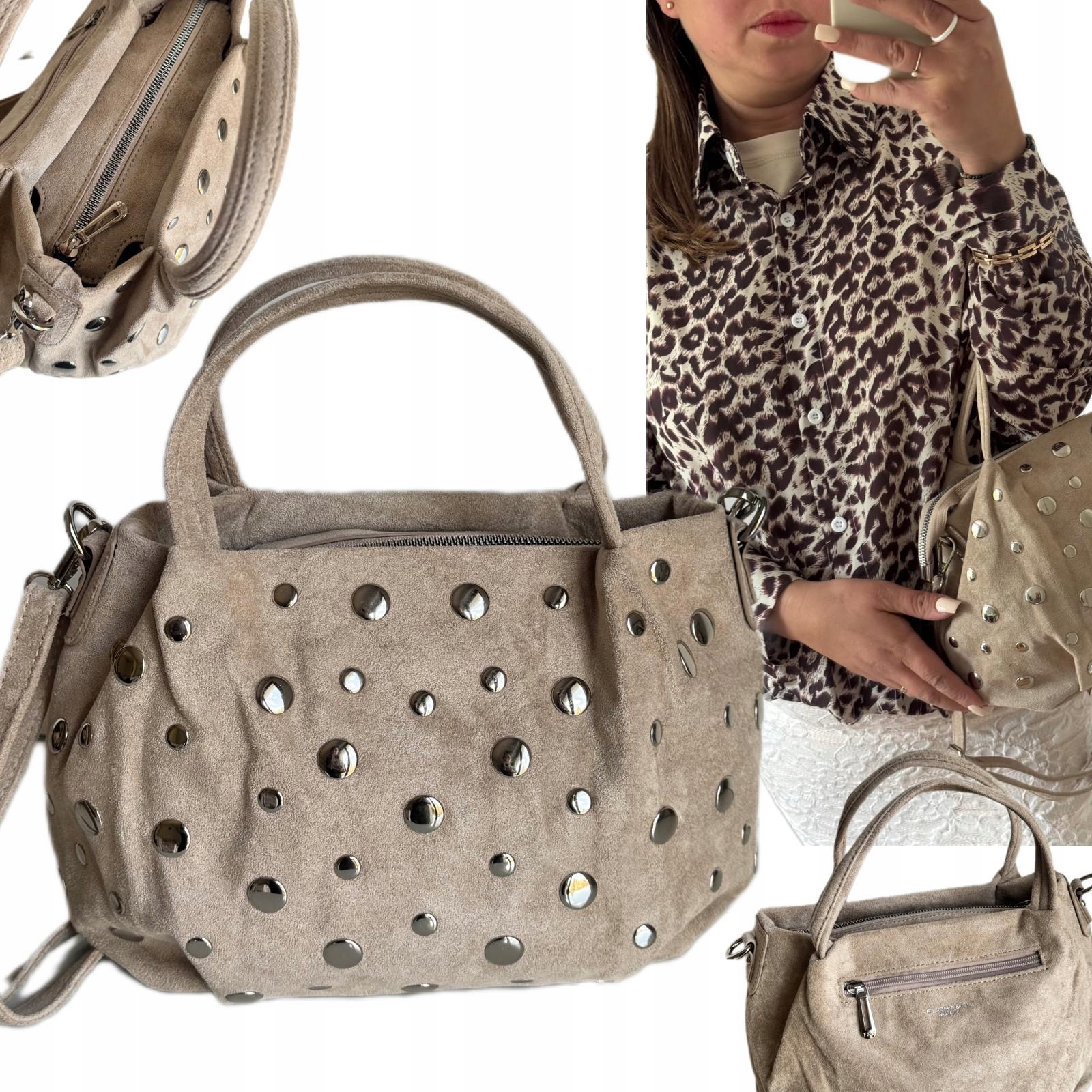 Dámská Kabelka Flora&co Eco Semišová Kůže Ceirki Flitry Shopper Béžová