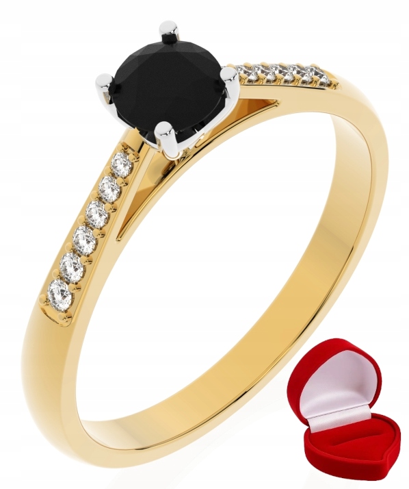 Zlatý Prstýnek 585 14k Černý Briliant 0,30 ct R22