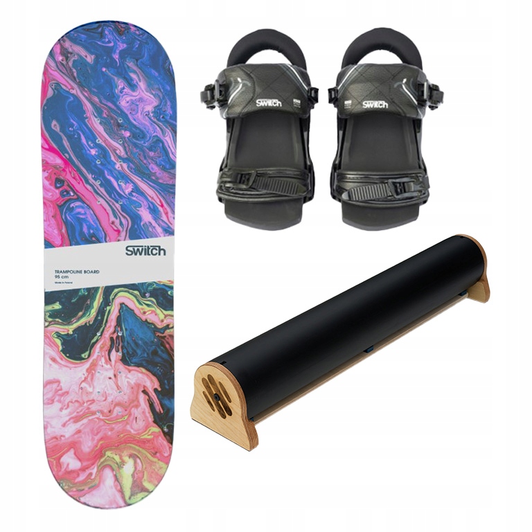 Tréninková trampolínová snowboardová deska 95 A Switch+Vázání+Jibbing bar