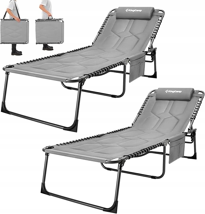 KingCamp Sada 2 nastaviteľných skladacích záhradných ležadiel s vankúšom a posteľou