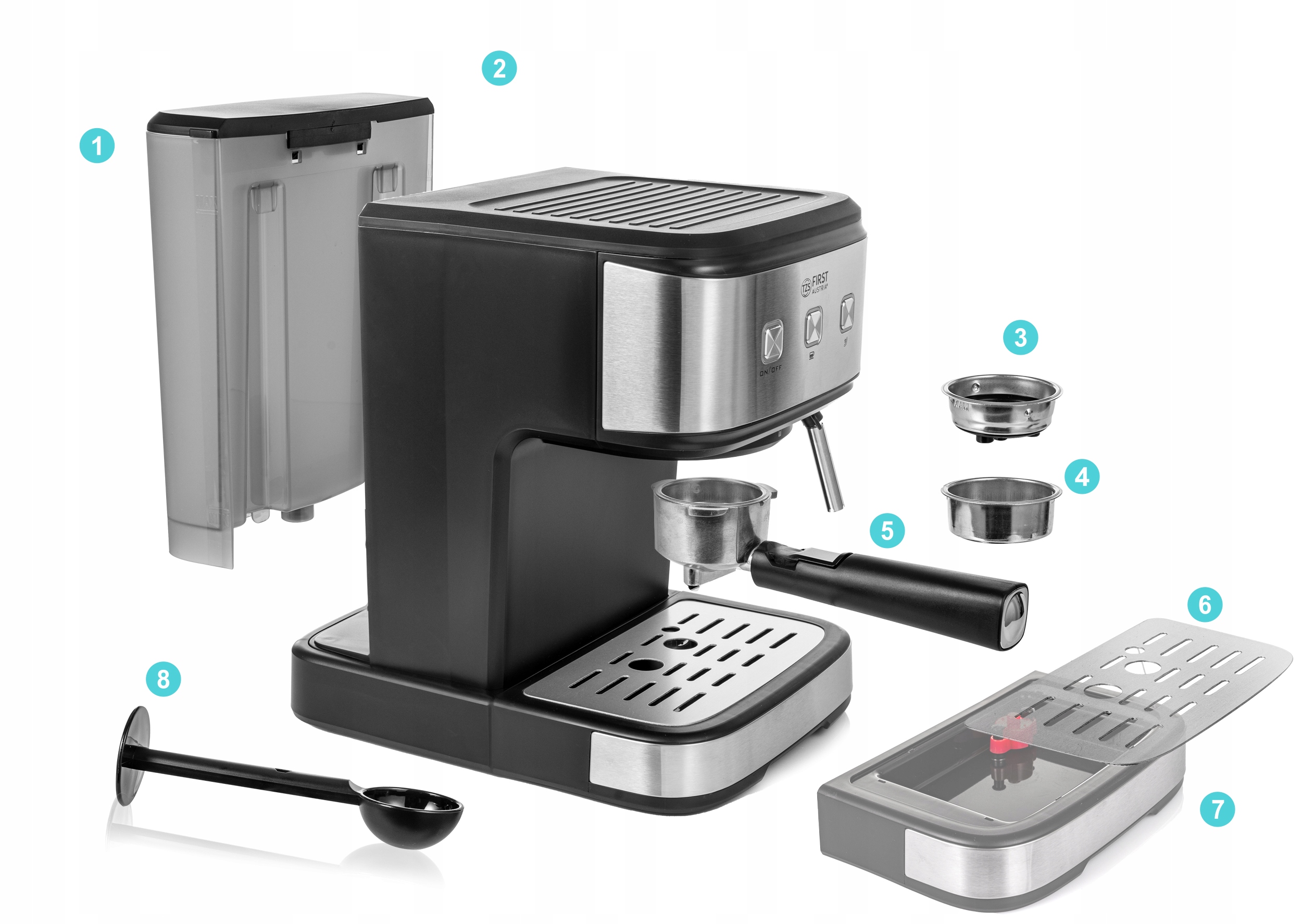 EKSPRES DO KAWY KOLBOWY CIŚNIENIOWY FIRST AUSTRIA Kolor dominujący srebrny/szary