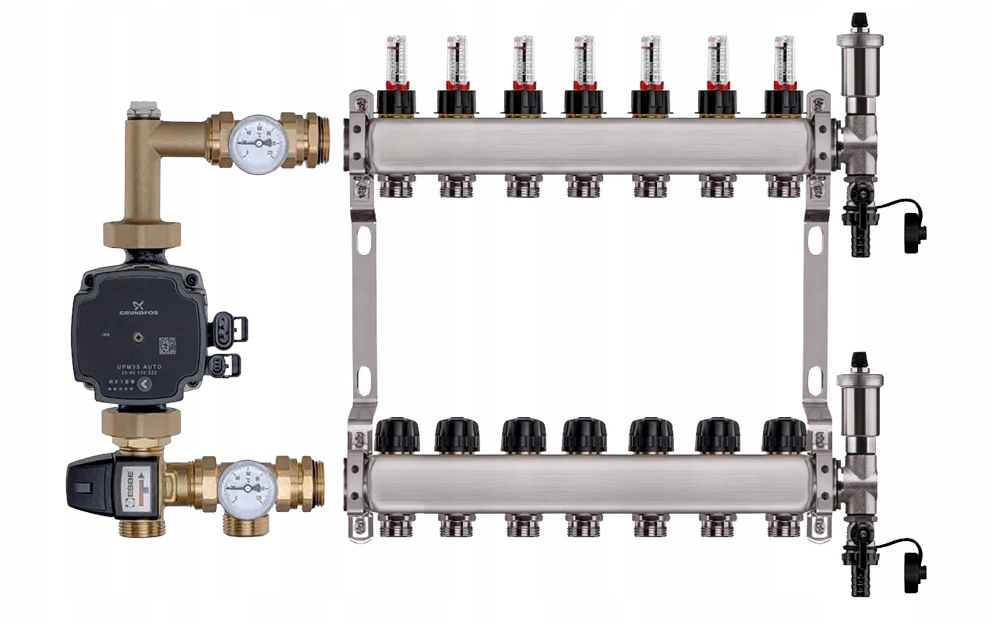 Rozdělovač pro podlahu 7 sekcí nerezový pro vytápění Čerpadlo Grundfos