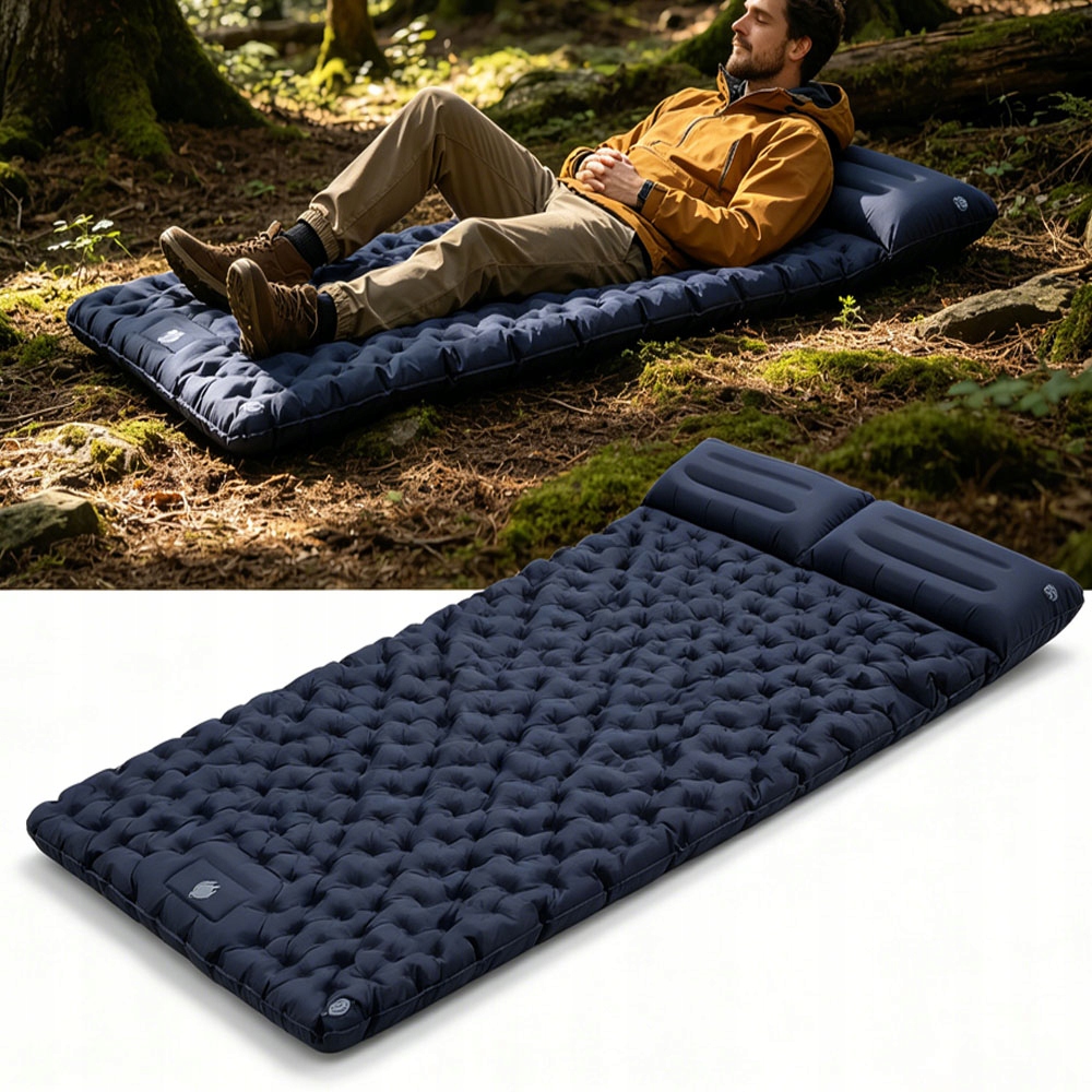Materac Turystyczny Dmuchany 200x120cm Dla 2 Osob Stopka Pompka 1.45kg