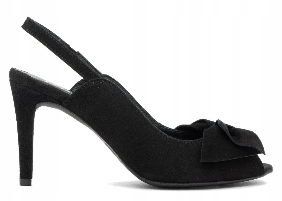 Černé Dámské Kožené Sandály Na Podpatku S Mašličkou, Elegantní Ryłko 37