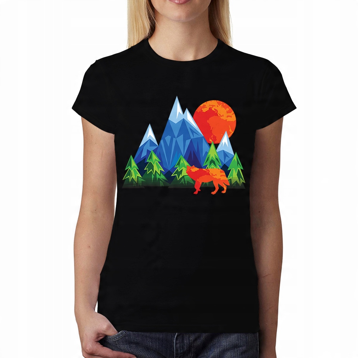 

Wilk Księżyc Góry T-shirt Damski Czerń XL