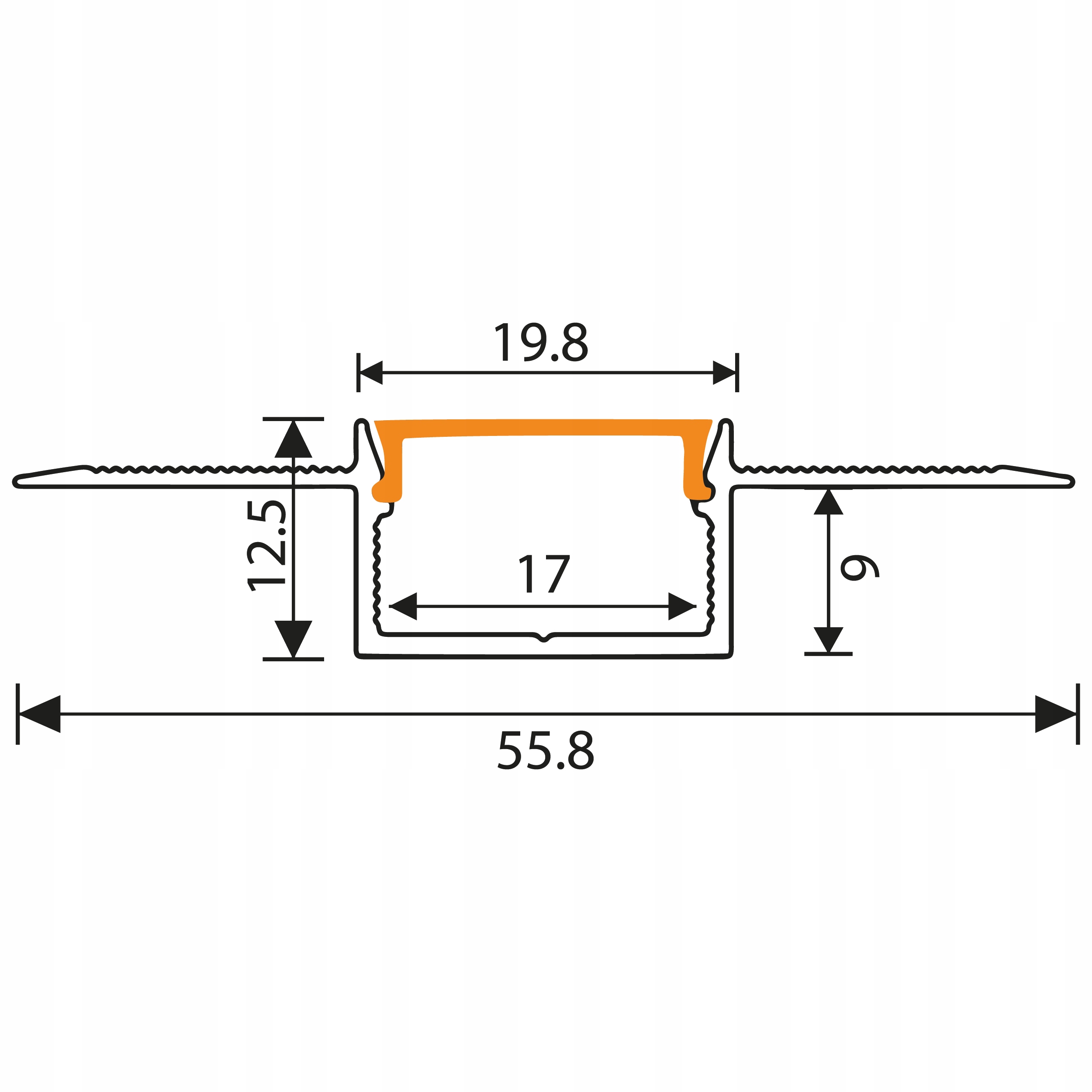 Profil LED Regips 1m Do Taśm LED Anodowany klosz mleczny zaślepki Zestaw Rodzaj profilu wpuszczany