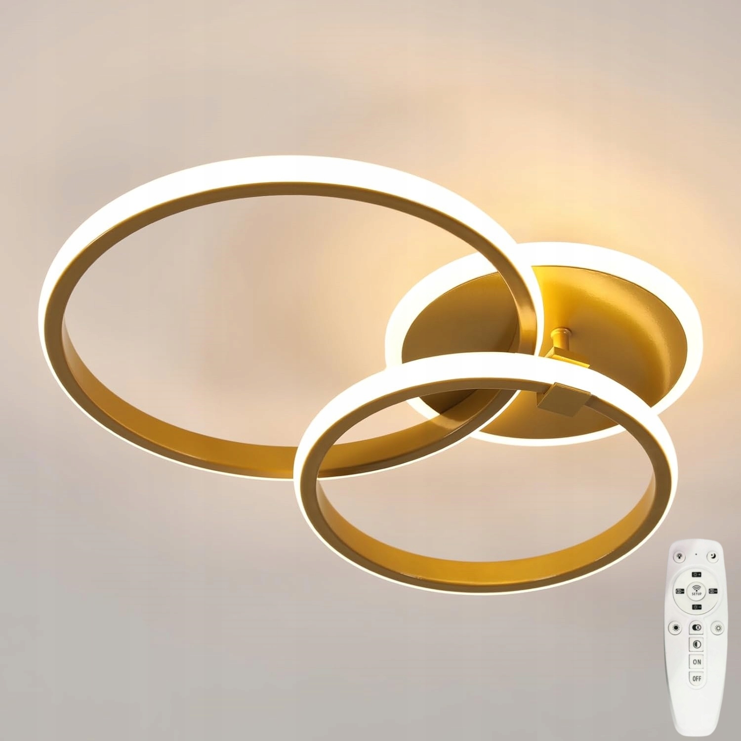 Lampa Sufitowa Led Okragla Ring Żyrandol Złoty Nowoczesny 42W Z Pilotem