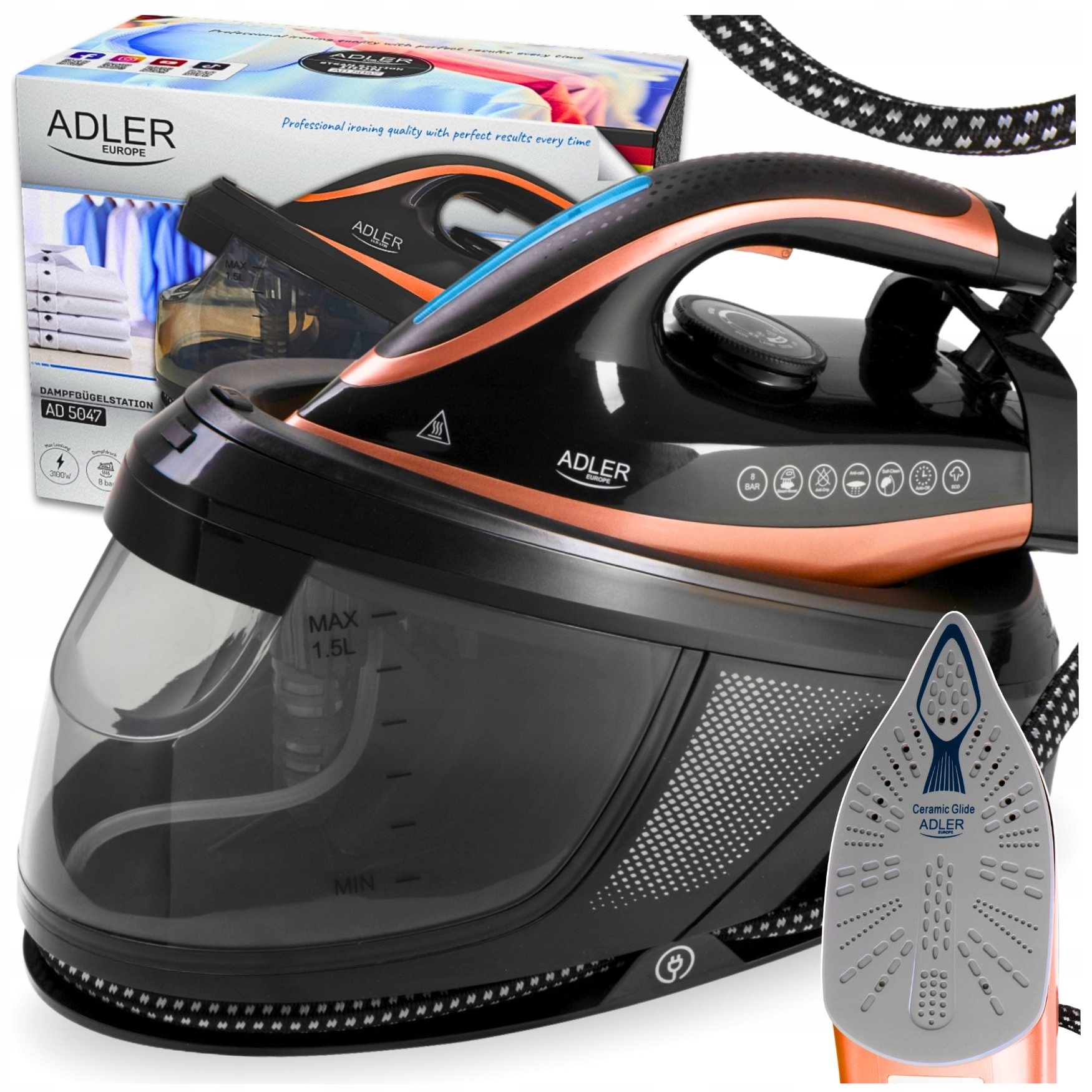 Generator Pary Stacja Parowa Żelazko Ze Stacją Z Powłoką Ceramiczną 3100W