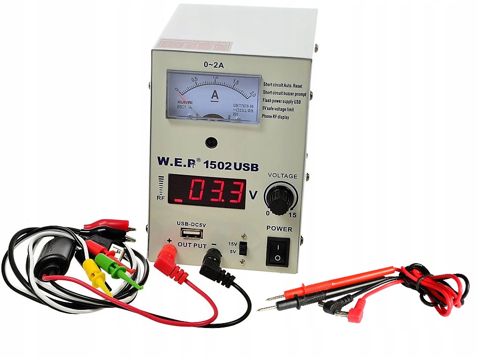 Zasilacz Laboratoryjny Serwisowy WEP 1502 USB 15V 2A + Przewody