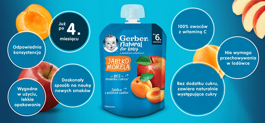 Gerber mus jabłko morela po 6. miesiącu 80g Stan opakowania oryginalne