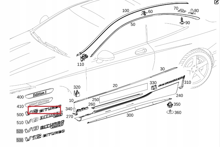 MERCEDES AMG GT CLS S-KLASA W205 Emblemat blotnika V8 BITURBO Stan opakowania oryginalne