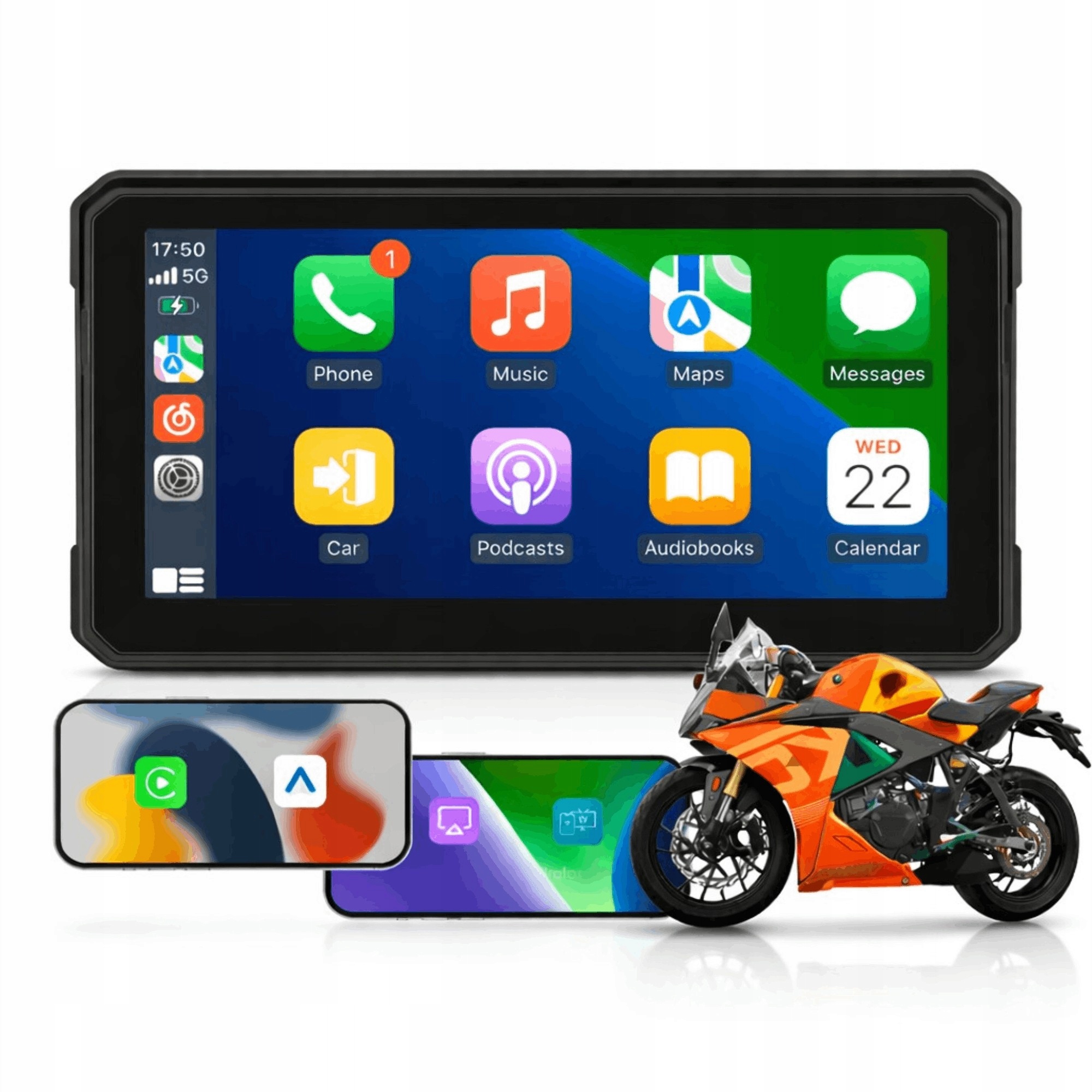 Motocyklový displej 6'' CarPlay Android Auto Bt Gps WiFi IPX8