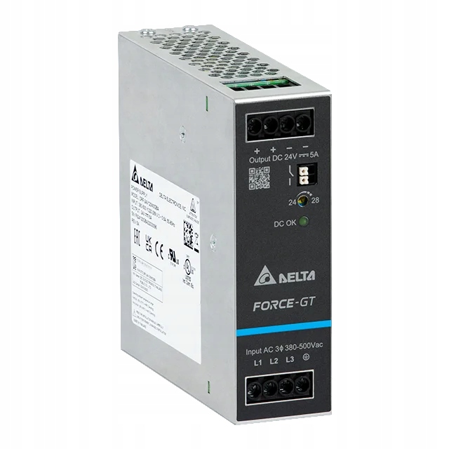 DRF-24V120W3GBA: DRF-24V120W3GBA: Delta Din Rail 24V/5A, Force-gt, high eff