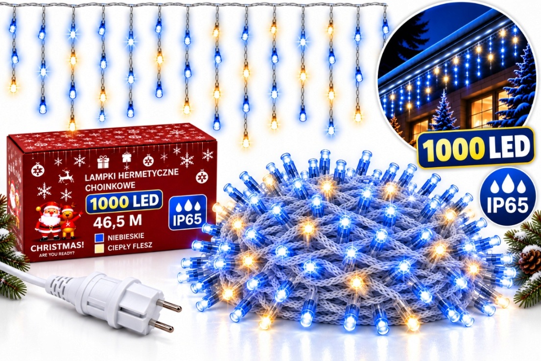 Vánoční Osvětlení Rampouchy 1000 Led 46,5 M Modré Teplý Bílý Blesk