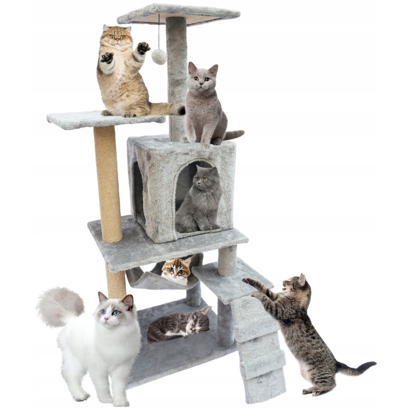 Levně Premium Škrabadlo Pro Kočky Věž Pelíšek Domeček Budka 5 Poz. Sisal