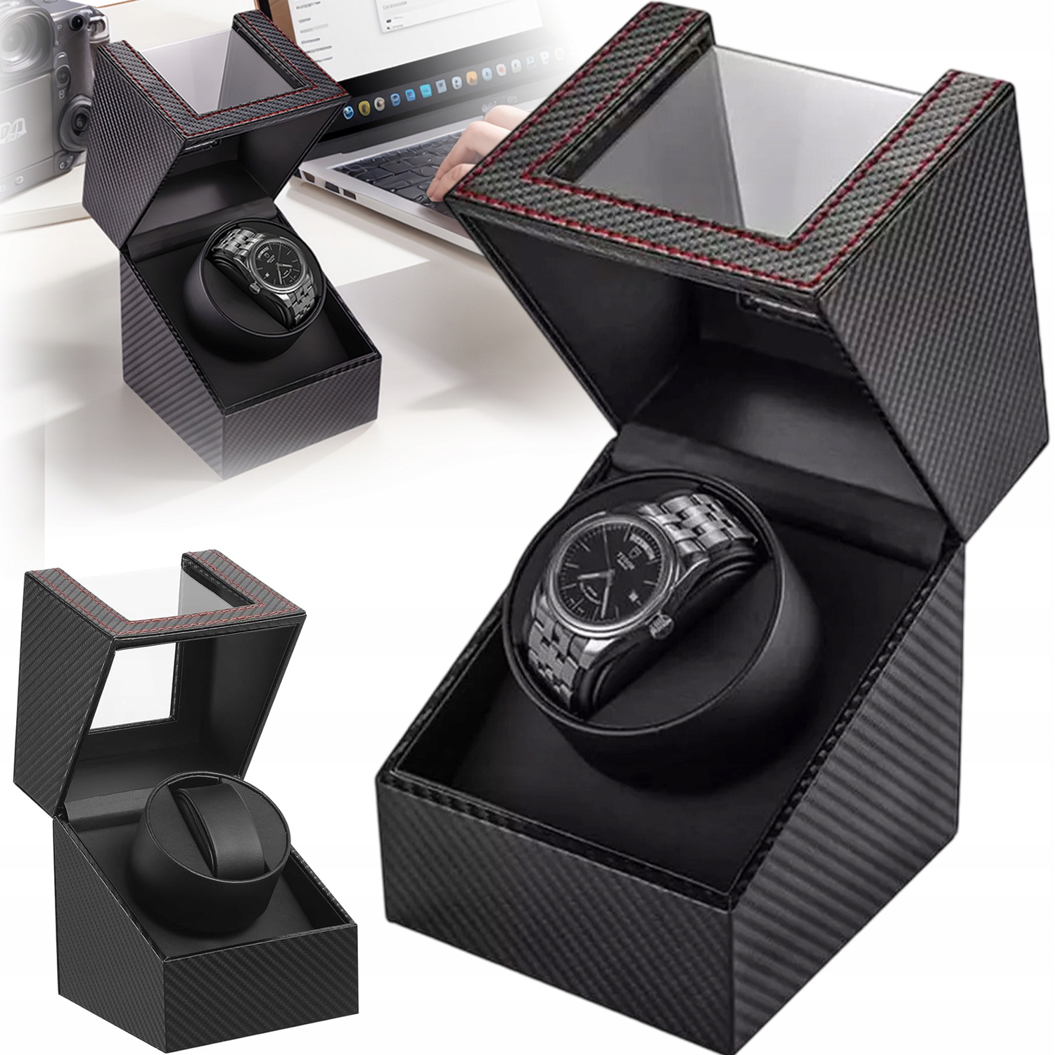 Rotomat Na Hodinky Automatická Krabička Vitrína Pouzdro Displej Černý