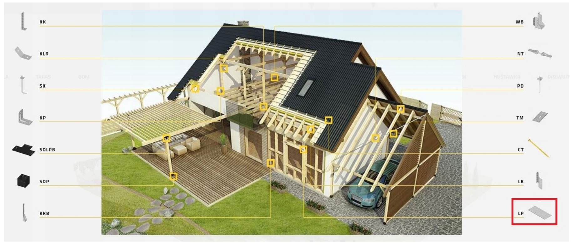 LP4 ŁĄCZNIK PŁASKI PŁYTKA CIESIELSKI 280x55x2,5mm Długość wkręta 280 mm