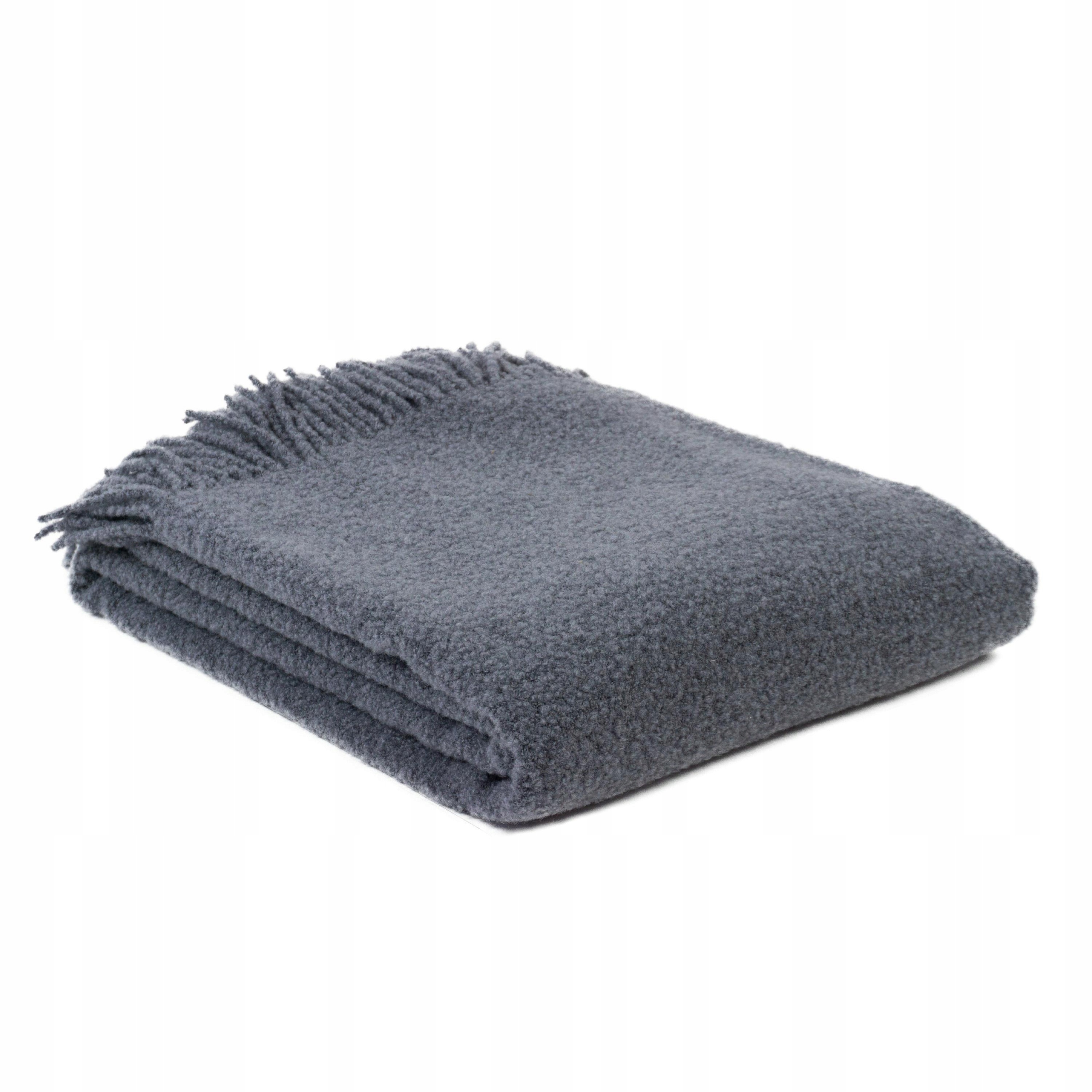 Vlněná deka merino Bukle 140x200 grafitová s třásněmi