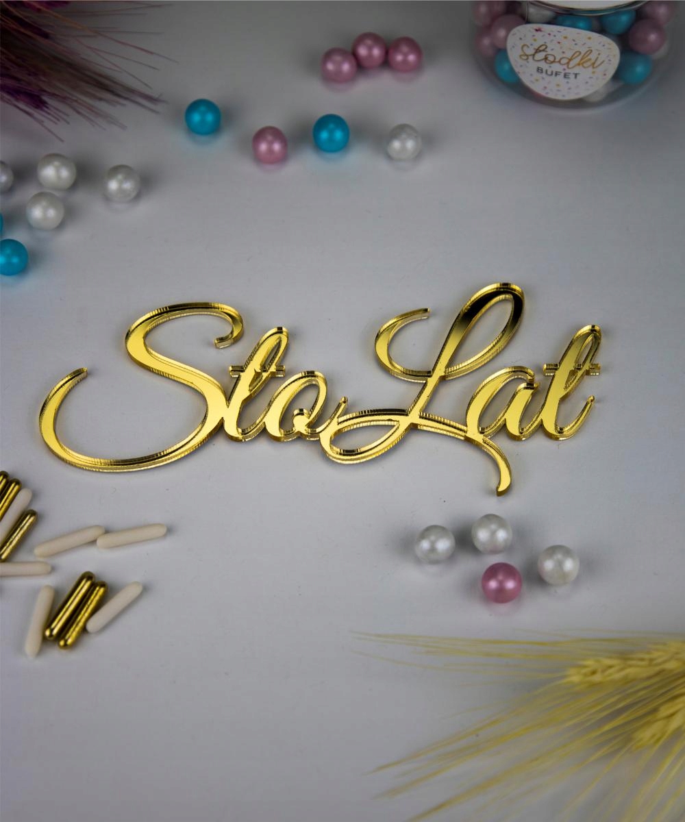 TOPPER NA TORT BOK TORTU STO LAT ZŁOTE LUSTRO DEKORACJA URODZINY Marka Cake Decor