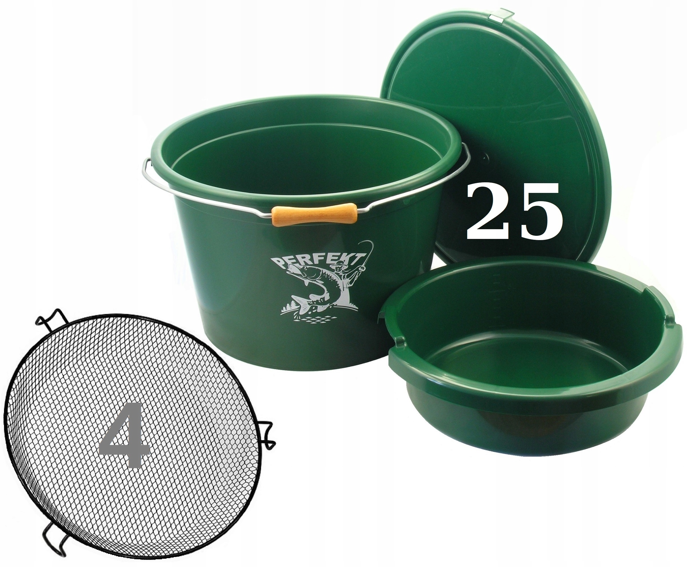 Návnadový Kbelík S Odměrkou Perfekt 25 L Miska 8 L Víko Sítko 4