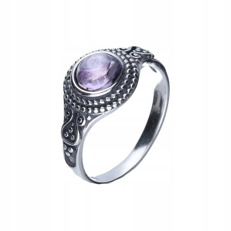 Stříbrný oxidovaný prstýnek 925 levandulový zirkon, elegantní design r16