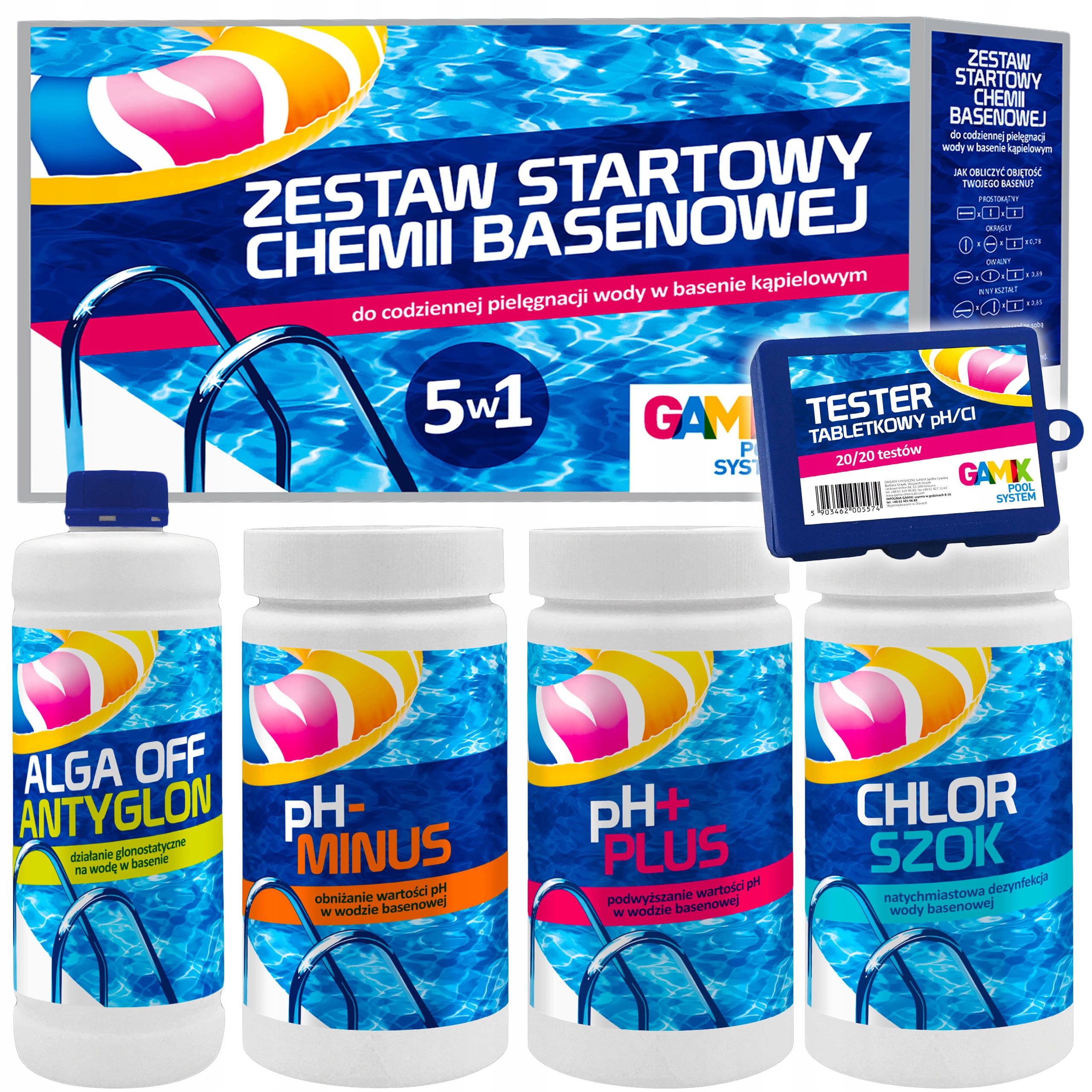 

Zestaw Startowy Chemia Basenowa Glony Chlor Tester