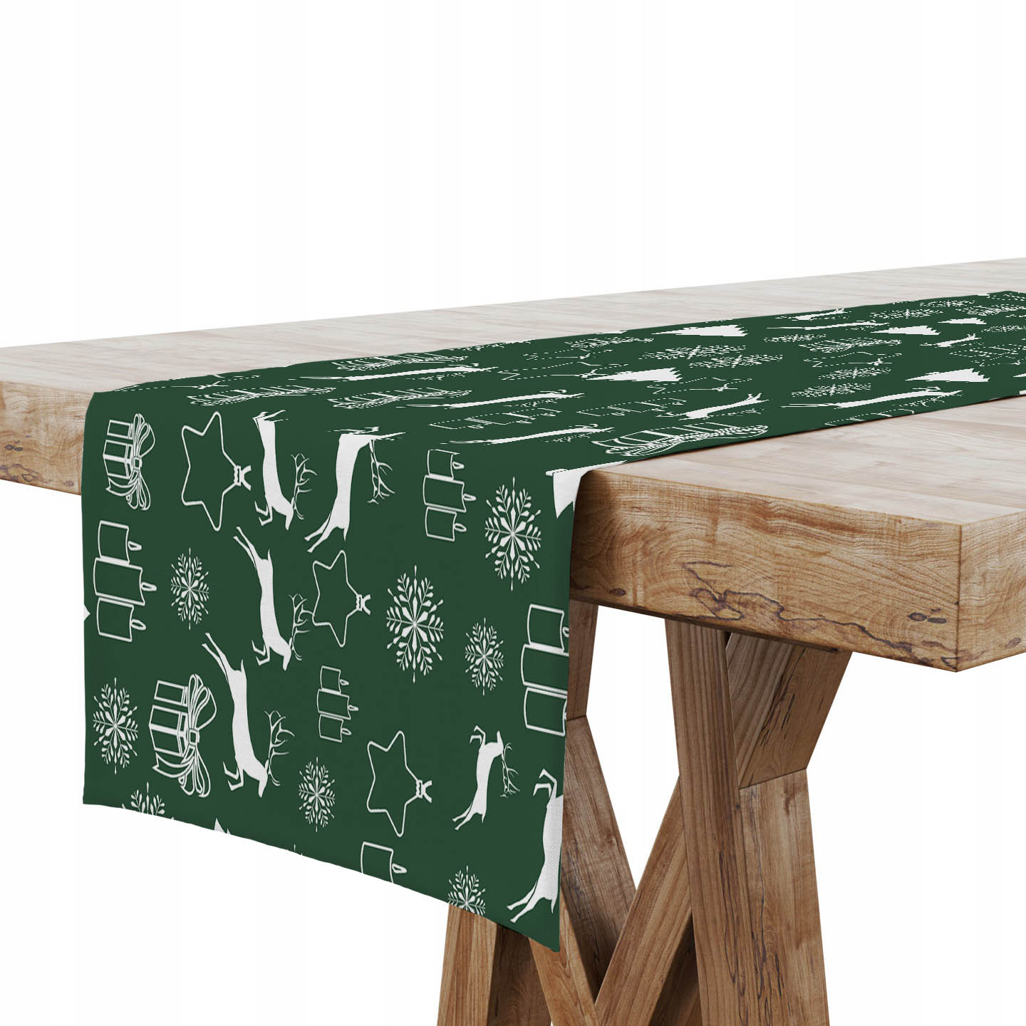 BIEŻNIK DEKORACYJNY ŚWIĄTECZNY 40X180 ZIELONE RENIFERY