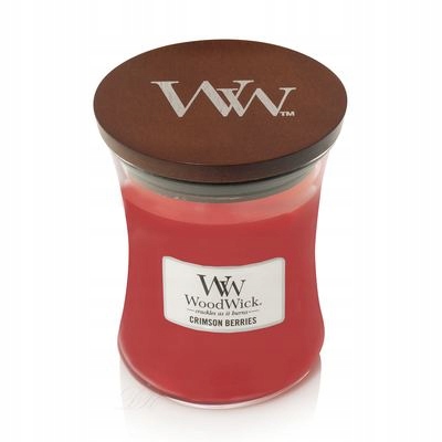 Woodwick Crimson Berries – střední vonná svíčka s dřevěným knotem