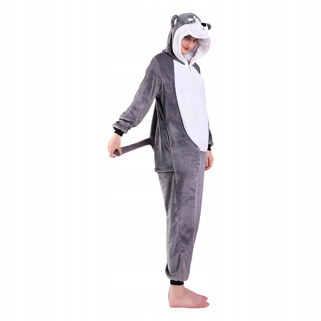 Piżama Onesie Kigurumi Kostium Przebranie Szary Husky XL: 175 - 185cm Rozmiar XL