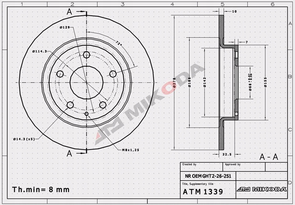 1339/ATM TARCZA HAM.TYL MAZDA 6 12- 278X10MM 1339