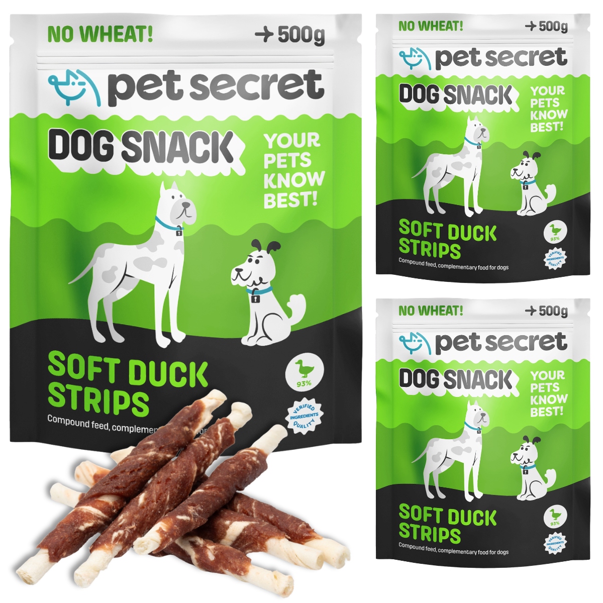 Levně Psí pamlsek Hovězí tyčinky s kachnou a rybou 3x500 g Pet Secret Kousátko