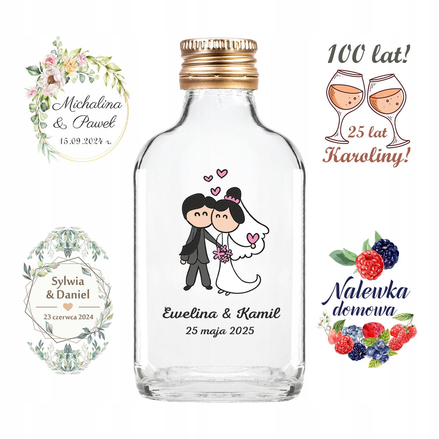 

50X Butelki 100ML Z Nadrukiem Na Wesele