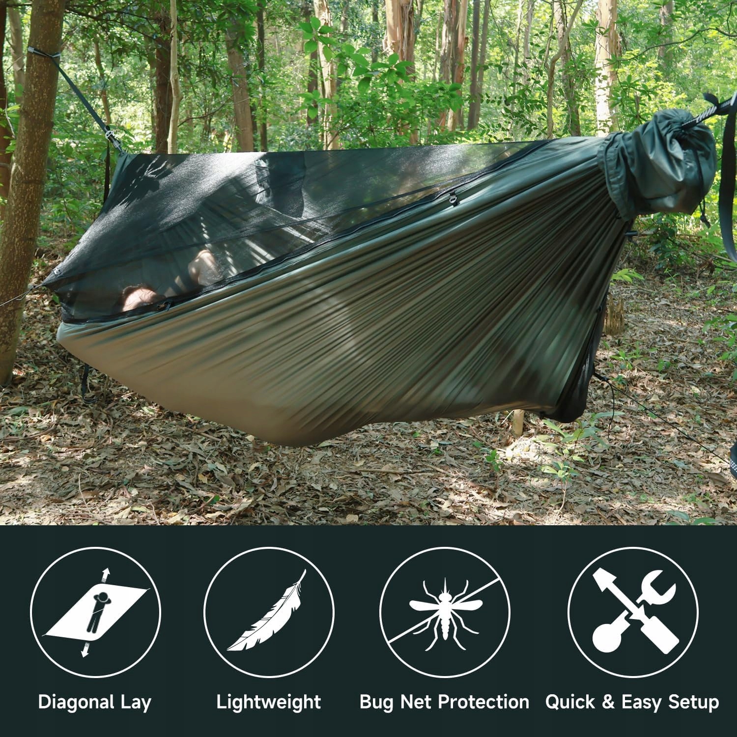 TRAVEL BIRD NomadNest 11ft Lekka Hamak Campingowy z Moskitierą i Liną — miniatura 2