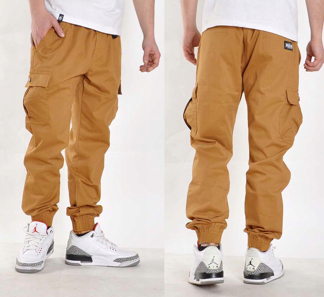 Spodnie L Bossline Cargo Joggery musztardowe polskie bojówki luźne baggy