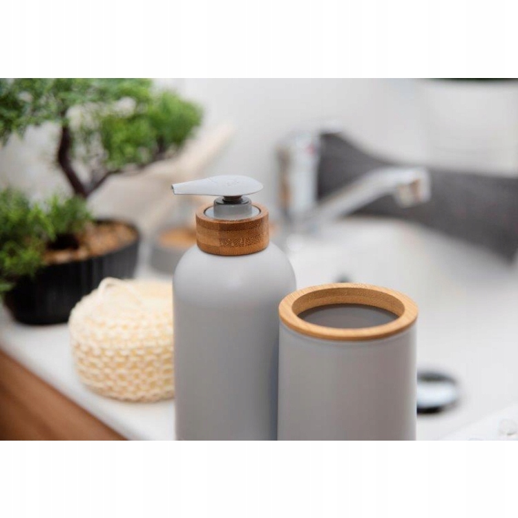 Dozownik na MYDŁO Płyn Pojemnik z Pompką ESPINO Plastikowy Bambus Szary Rodzaj stojący