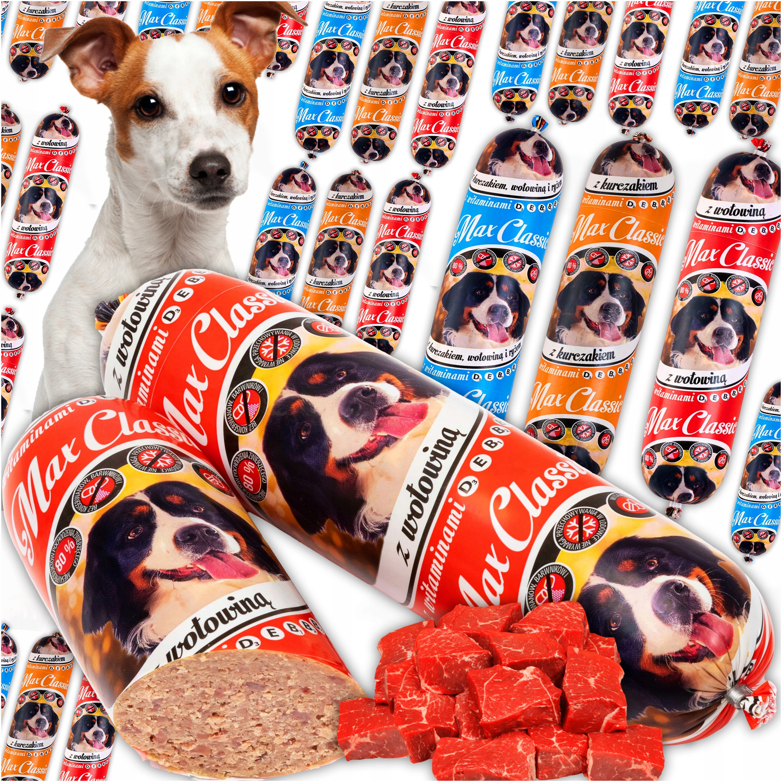 Krmivo mokré pro psa, směs hovězí maso, kuřecí maso, vitamíny, minerály, 18 ks