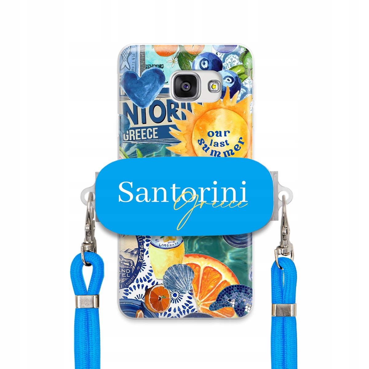 Puzdro pre Samsung A7 2016 Modré Crossbody vodítko držiak Santorini Greece