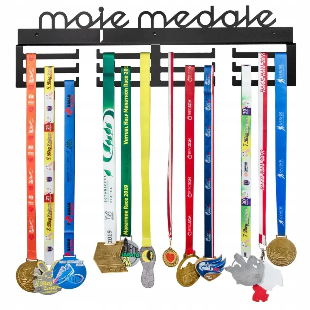 Kovový věšák na medaile nápis Moje medaile 60 cm černý dárek pro sportovce