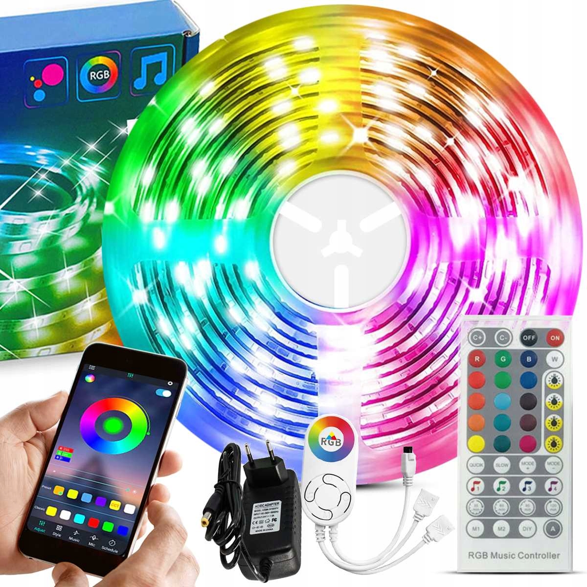 TAŚMA LED RGB Z PILOTEM WiFi BLUETOOTH IP20 5m