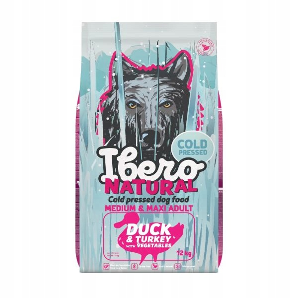 Ibero Cold Press Dog 12KG Med Maxi Adult Duck & Turkey