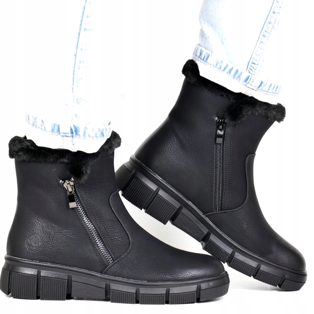 Černé Sněhule Kotníkové Boty Zateplené Kožešinou, Silnější Teplé Boty Na Zimu