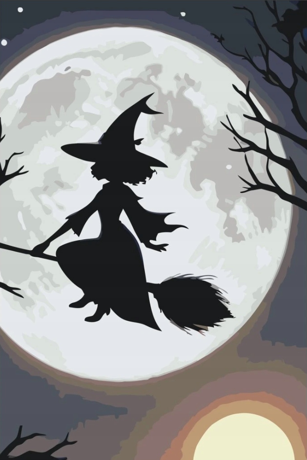 Diamantová výšivka Halloween Čarodějnice Strašidelný les Noc Měsíc 40x60 cm