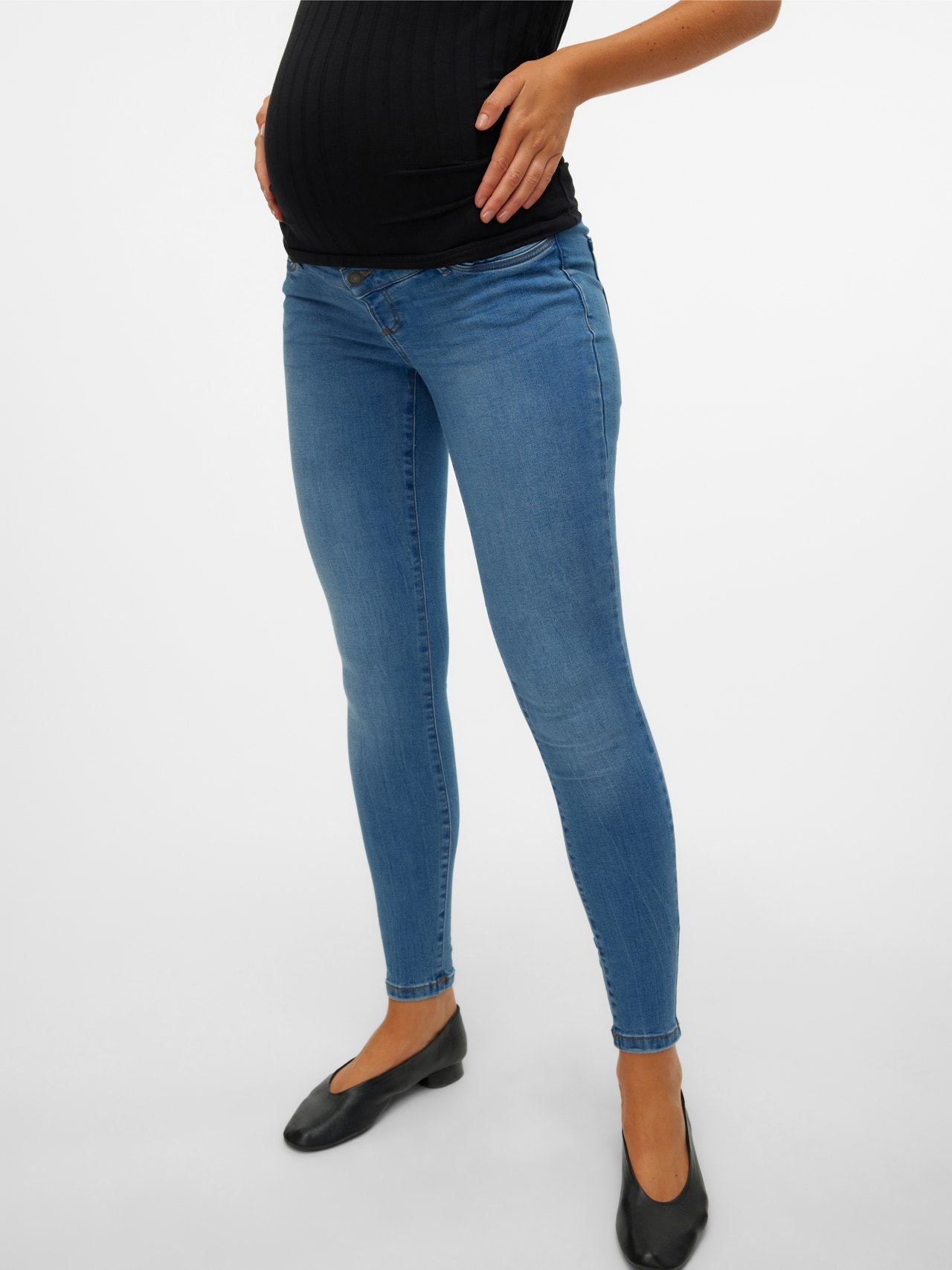 Mamalicious Modré Úzké Nohavice Trubičky S Vysokým Pasem L 6BA
