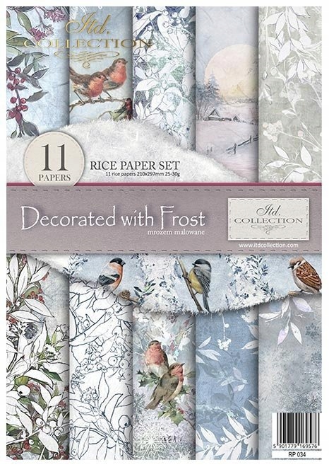 Sada 11 rýžových papírů A4 pro decoupage RP034 Decorated with Frost