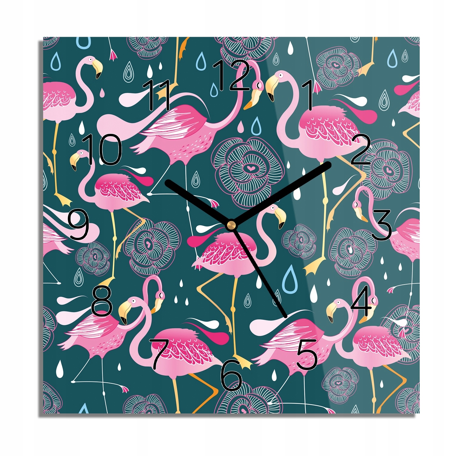 

Flamingi kwiaty wzór foto-zegar do jadalni 30x30