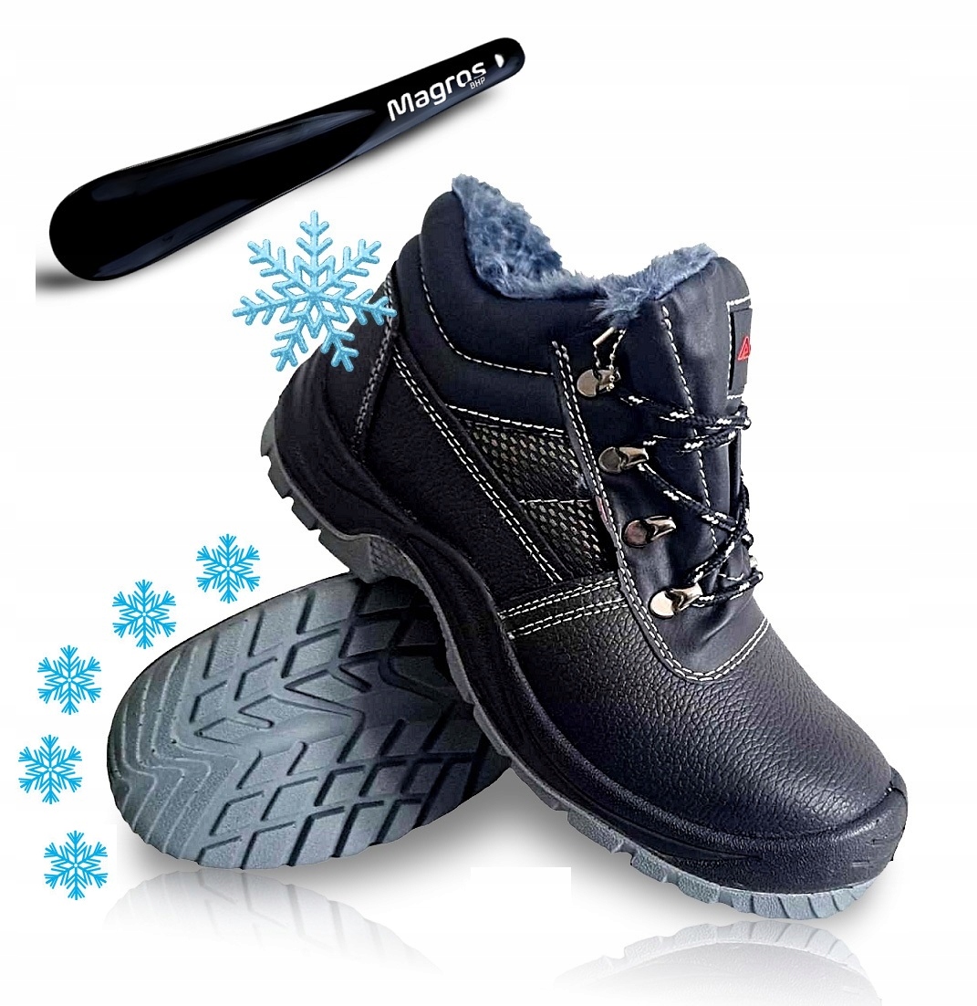 Buty Robocze Zimowe Trzewiki Ocieplane Skórzane z Noskiem Bhp Lekkie S1 43