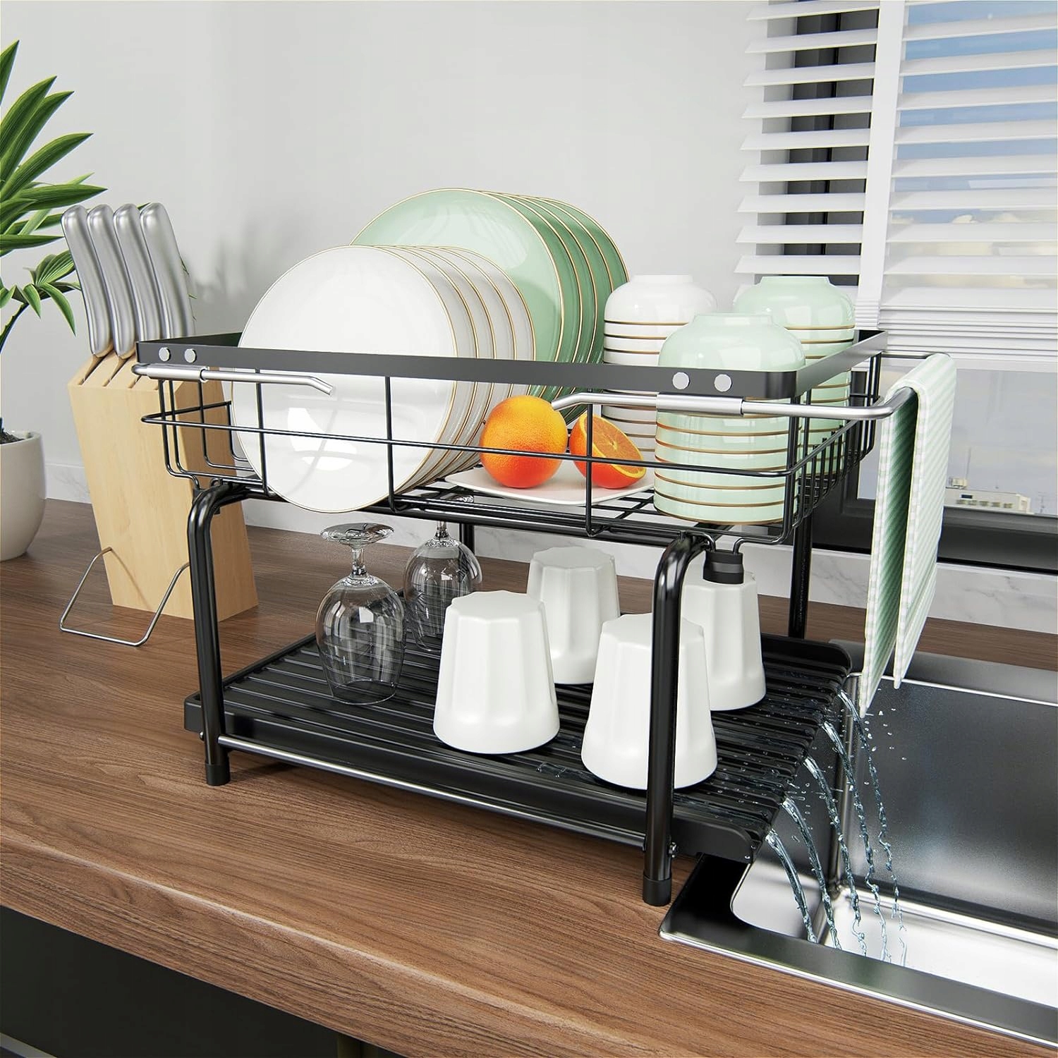 Stojan na sušení nádobí ve dřezu Nerezový odkapávač, výsuvný