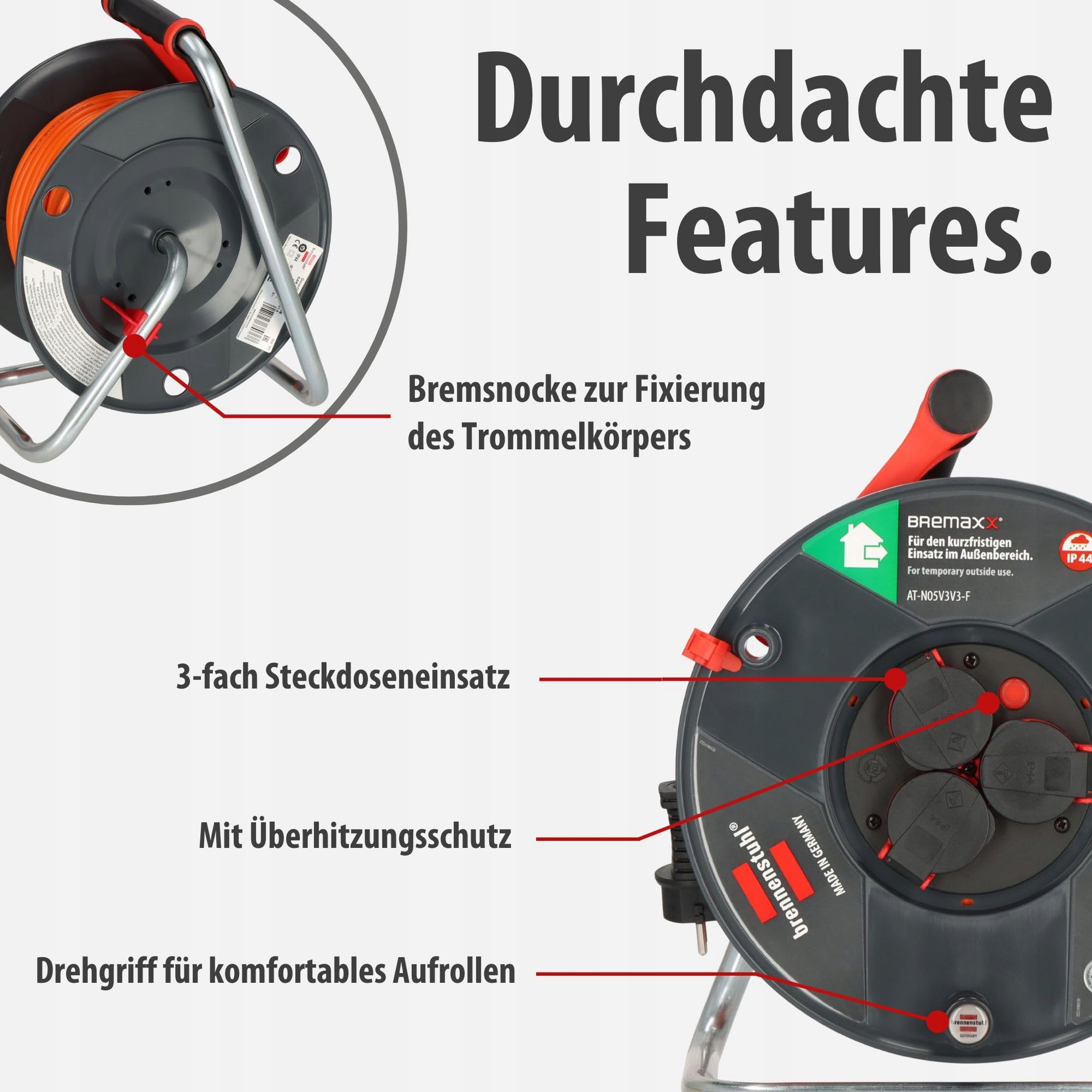 BRENNENSTUHL Garant V2 Kabeltrommel 50m Zewnętrzna IP44 Niemiecka — miniatura 4