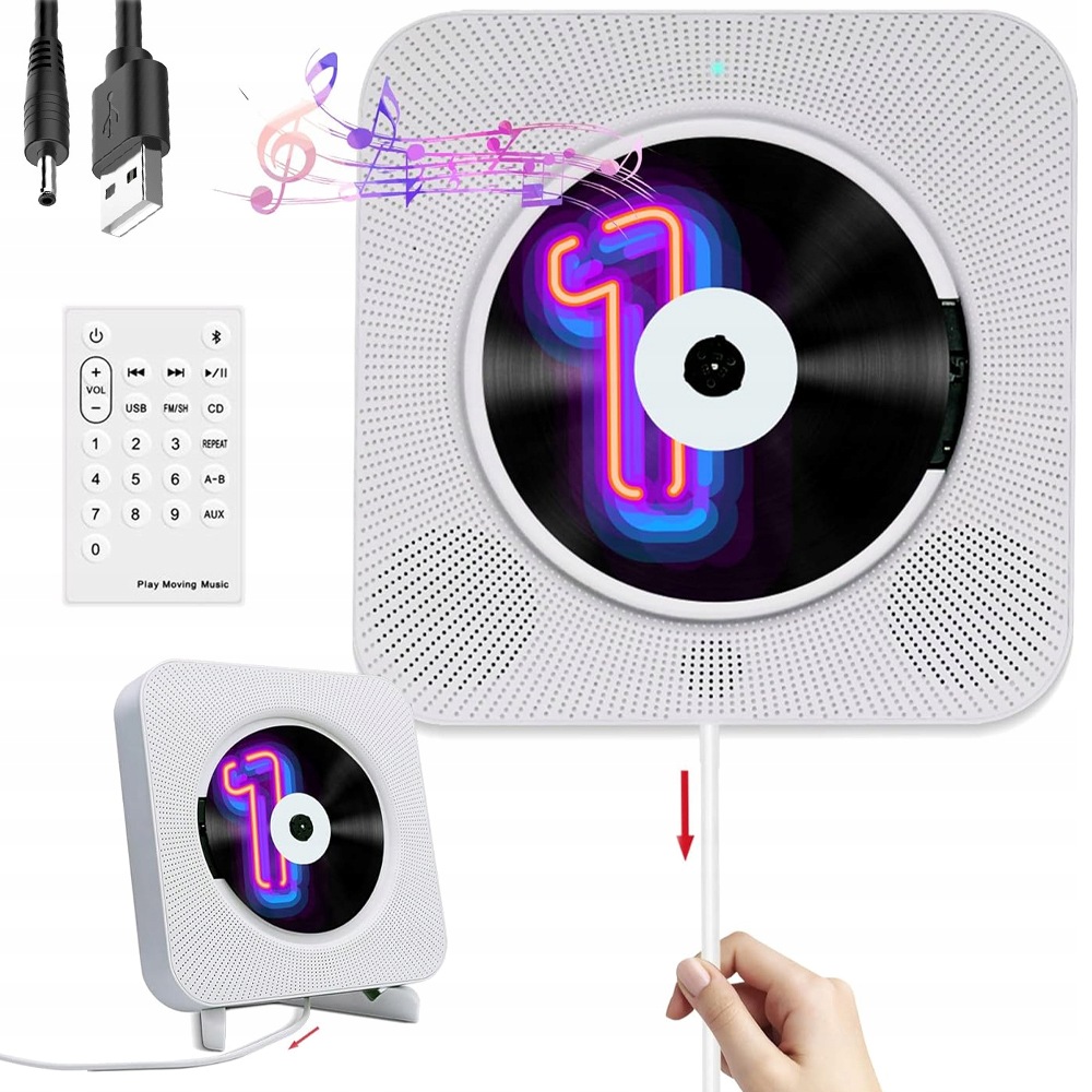 Přenosný Přehrávač CD Hifi Reproduktor Aux Usb Fm MP3 Bluetooth Rádio Bílý